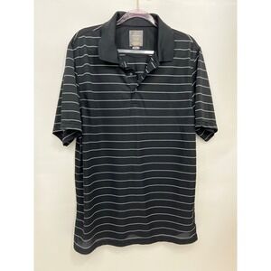 GREG NORMAN Play Dry Polo Golf Shirt‎ Black with White Stripes Mens Sz L